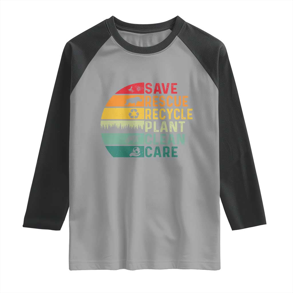 Earth Day Raglan Shirt Save Bees Rescue Animals Recycle Plastic TS11 Sport Gray Black Print Your Wear