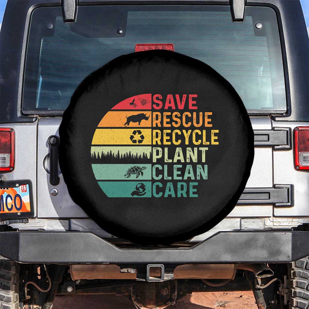 Earth Day Spare Tire Cover Save Bees Rescue Animals Recycle Plastic TS11 No hole Black Print Your Wear