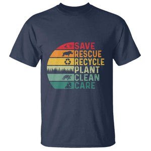Earth Day T Shirt Save Bees Rescue Animals Recycle Plastic TS11 Navy Print Your Wear