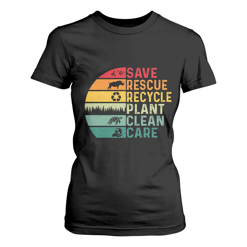 Earth Day T Shirt For Women Save Bees Rescue Animals Recycle Plastic TS11 Black Print Your Wear