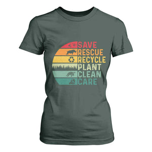 Earth Day T Shirt For Women Save Bees Rescue Animals Recycle Plastic TS11 Dark Forest Green Print Your Wear