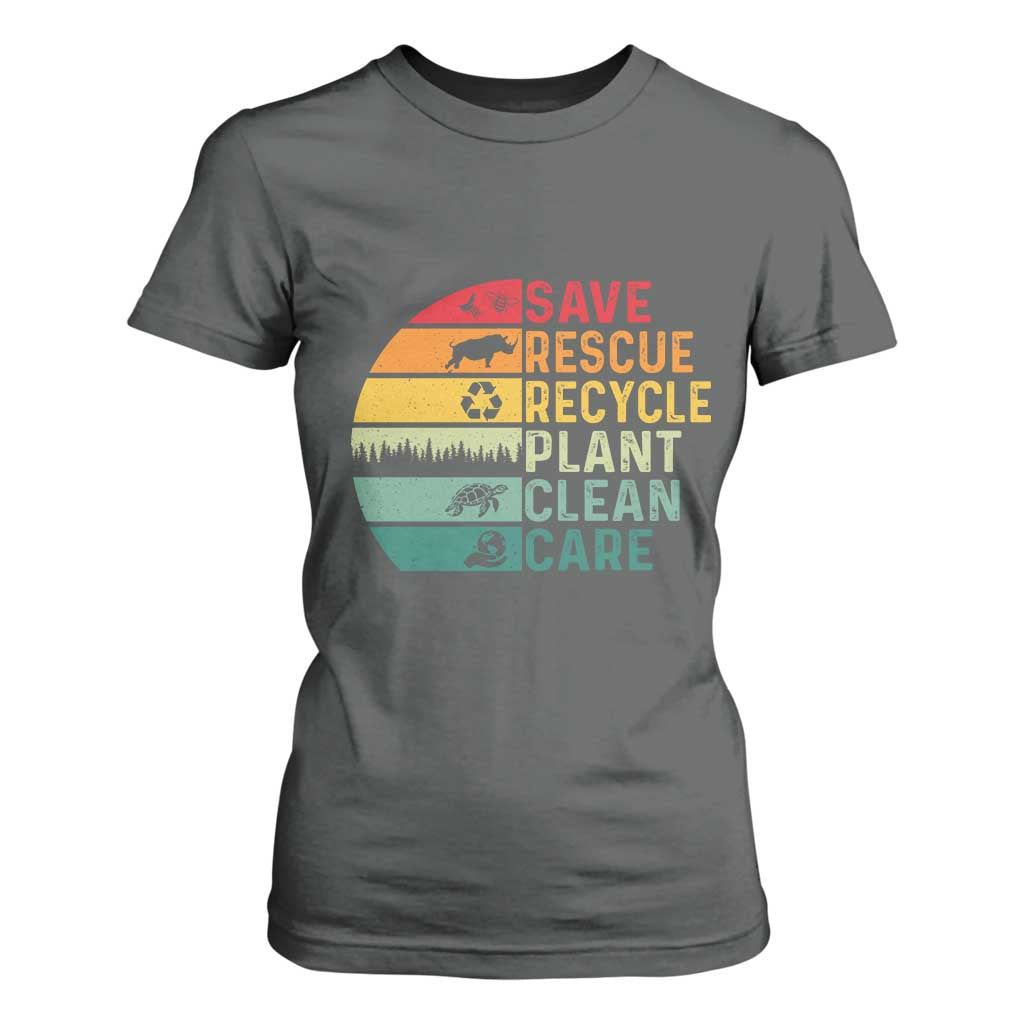 Earth Day T Shirt For Women Save Bees Rescue Animals Recycle Plastic TS11 Dark Heather Print Your Wear