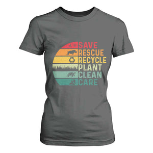 Earth Day T Shirt For Women Save Bees Rescue Animals Recycle Plastic TS11 Dark Heather Print Your Wear
