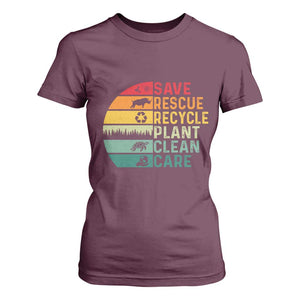 Earth Day T Shirt For Women Save Bees Rescue Animals Recycle Plastic TS11 Maroon Print Your Wear