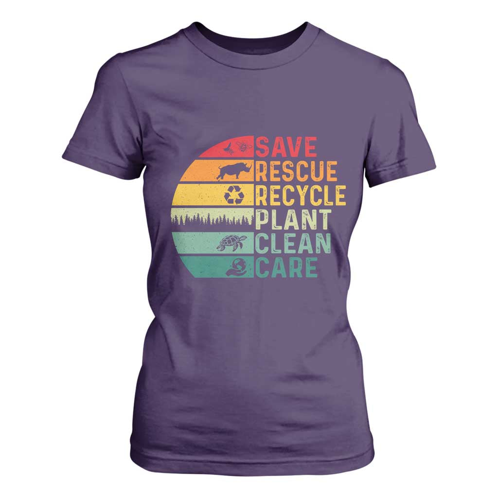 Earth Day T Shirt For Women Save Bees Rescue Animals Recycle Plastic TS11 Purple Print Your Wear