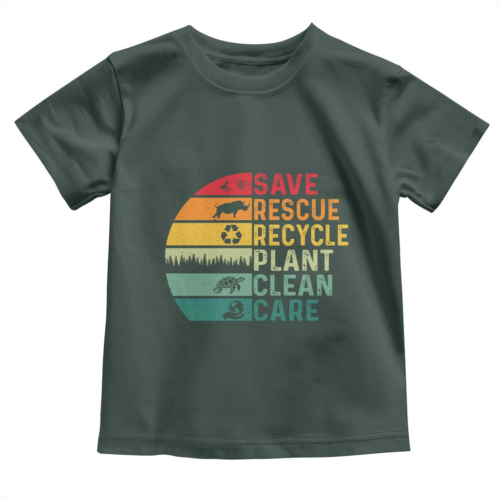 Earth Day Toddler T Shirt Save Bees Rescue Animals Recycle Plastic TS11 Dark Forest Green Print Your Wear