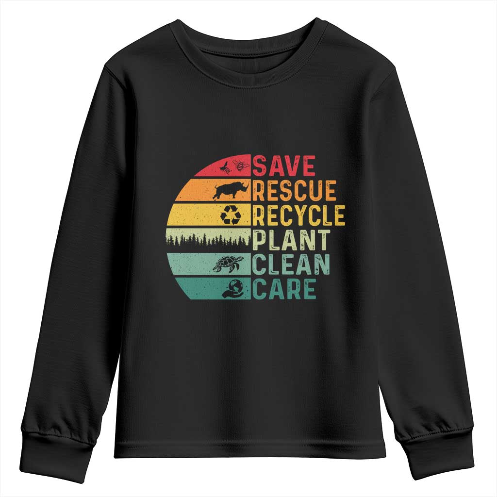 Earth Day Youth Sweatshirt Save Bees Rescue Animals Recycle Plastic TS11 Black Print Your Wear