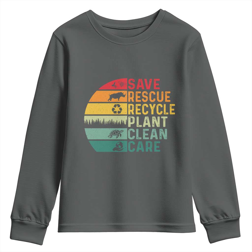 Earth Day Youth Sweatshirt Save Bees Rescue Animals Recycle Plastic TS11 Dark Heather Print Your Wear