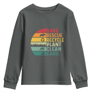 Earth Day Youth Sweatshirt Save Bees Rescue Animals Recycle Plastic TS11 Dark Heather Print Your Wear