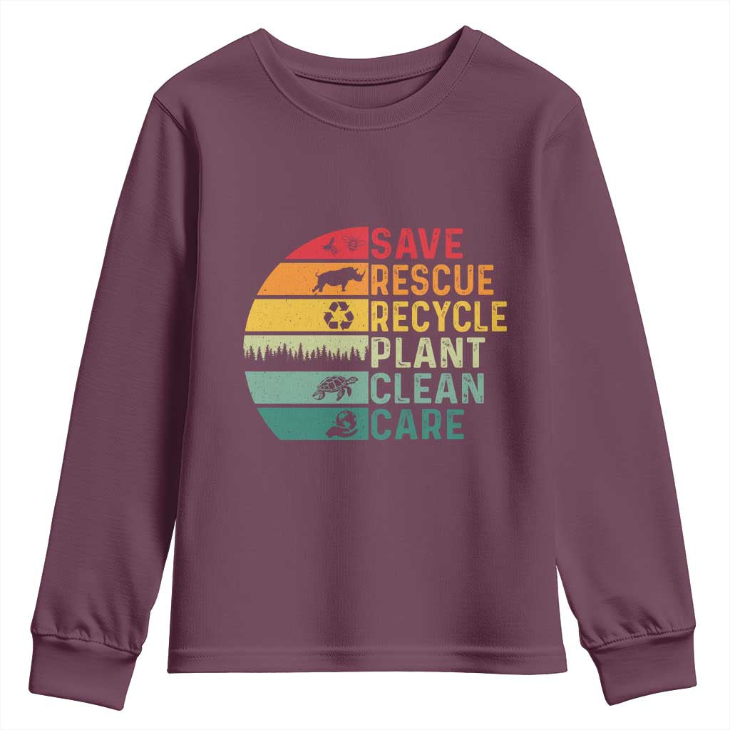 Earth Day Youth Sweatshirt Save Bees Rescue Animals Recycle Plastic TS11 Maroon Print Your Wear