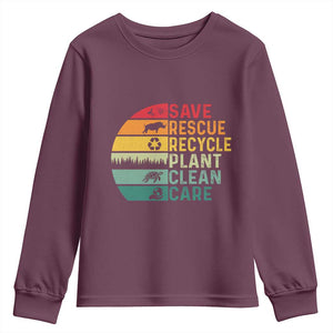 Earth Day Youth Sweatshirt Save Bees Rescue Animals Recycle Plastic TS11 Maroon Print Your Wear