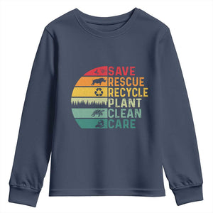 Earth Day Youth Sweatshirt Save Bees Rescue Animals Recycle Plastic TS11 Navy Print Your Wear