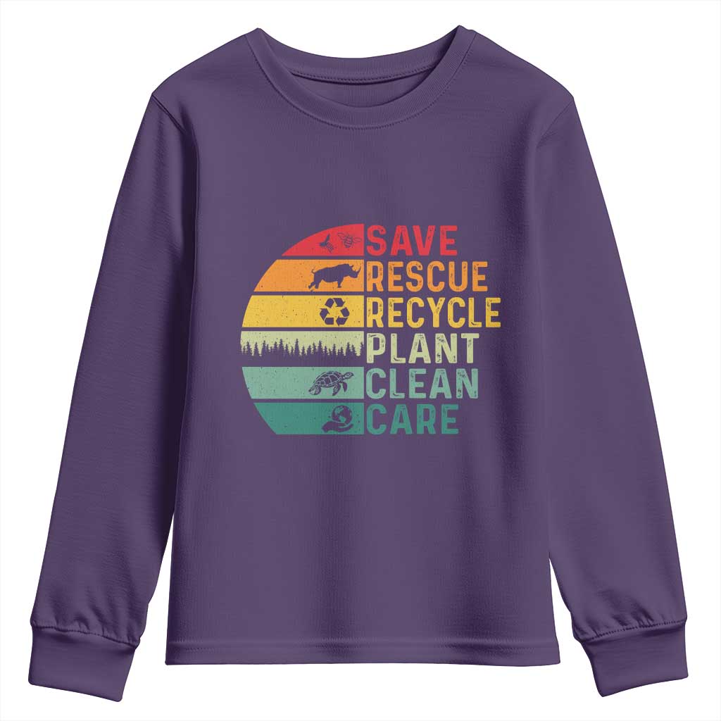 Earth Day Youth Sweatshirt Save Bees Rescue Animals Recycle Plastic TS11 Purple Print Your Wear