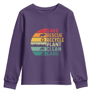 Earth Day Youth Sweatshirt Save Bees Rescue Animals Recycle Plastic TS11 Purple Print Your Wear