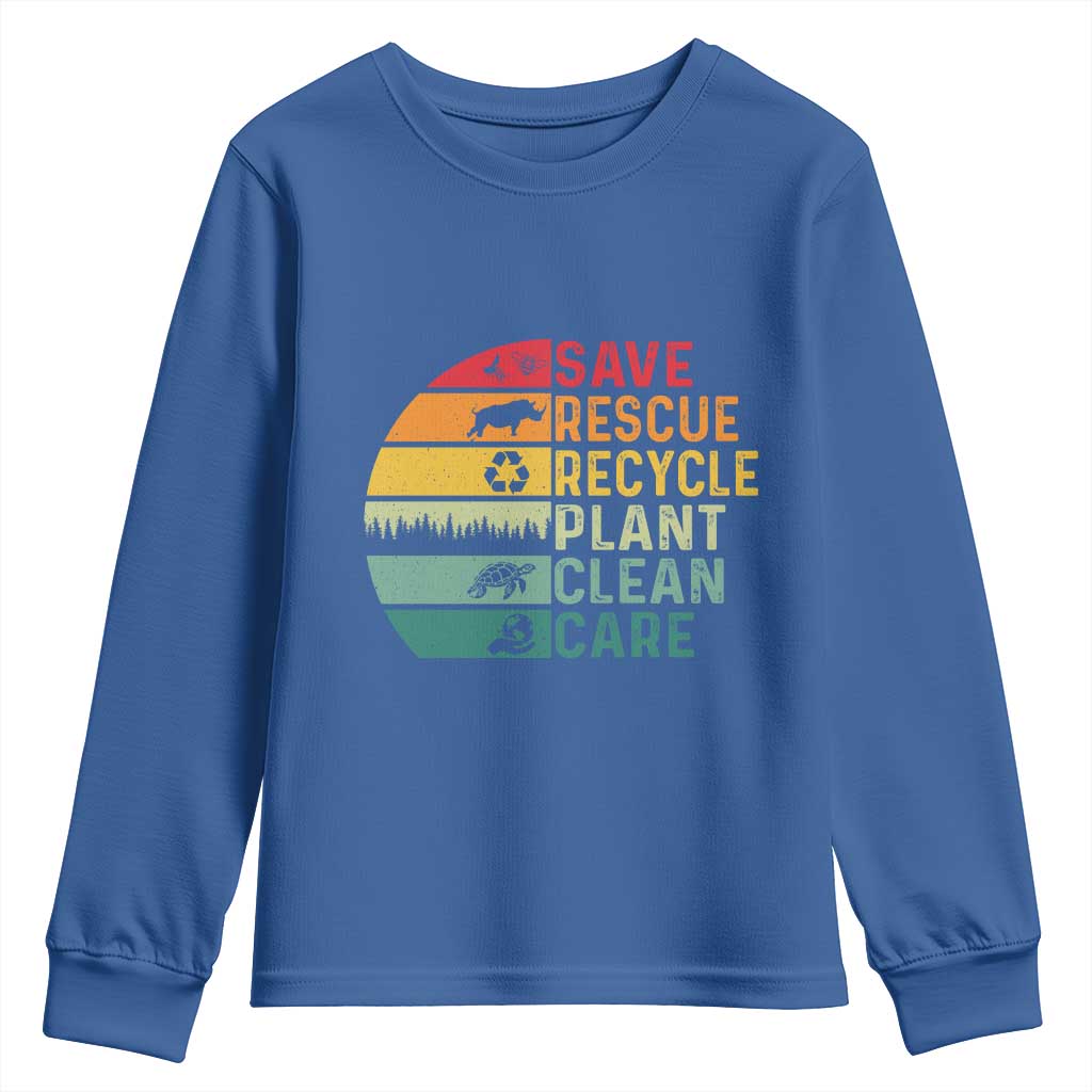 Earth Day Youth Sweatshirt Save Bees Rescue Animals Recycle Plastic TS11 Royal Blue Print Your Wear