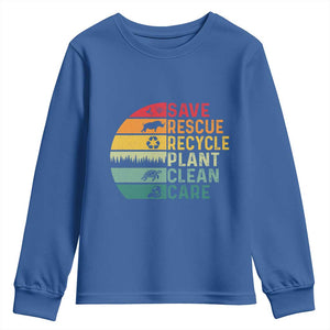 Earth Day Youth Sweatshirt Save Bees Rescue Animals Recycle Plastic TS11 Royal Blue Print Your Wear