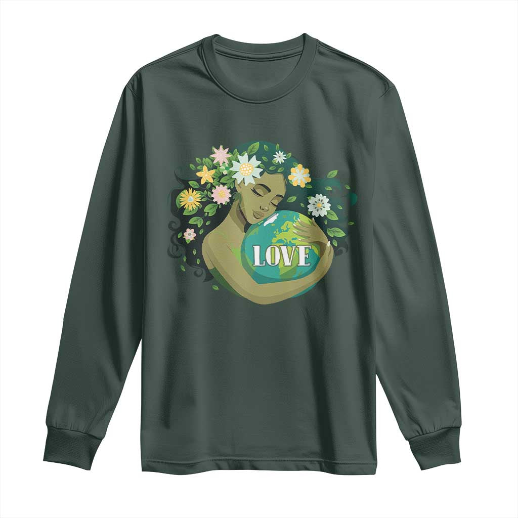 LOVE Mother Earth Day Save Our Planet Environment Green Long Sleeve Shirt TS11 Dark Forest Green Print Your Wear