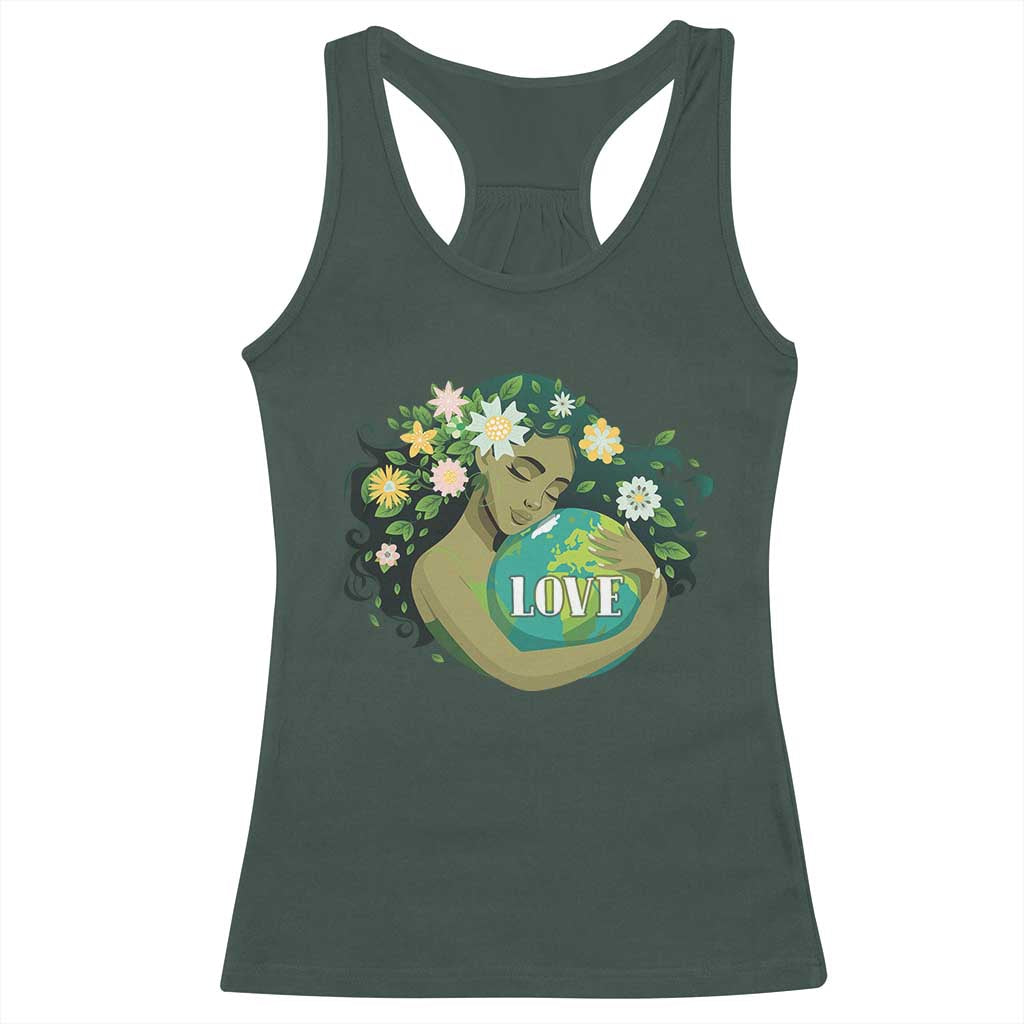 LOVE Mother Earth Day Save Our Planet Environment Green Racerback Tank Top TS11 Dark Forest Green Print Your Wear