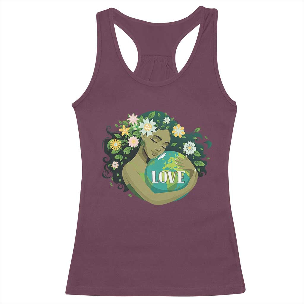 LOVE Mother Earth Day Save Our Planet Environment Green Racerback Tank Top TS11 Maroon Print Your Wear