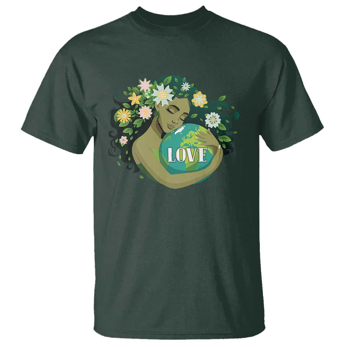 LOVE Mother Earth Day Save Our Planet Environment Green T Shirt TS11 Dark Forest Green Print Your Wear