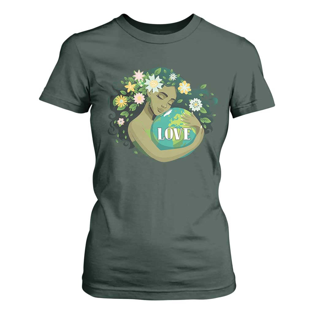 LOVE Mother Earth Day Save Our Planet Environment Green T Shirt For Women TS11 Dark Forest Green Print Your Wear