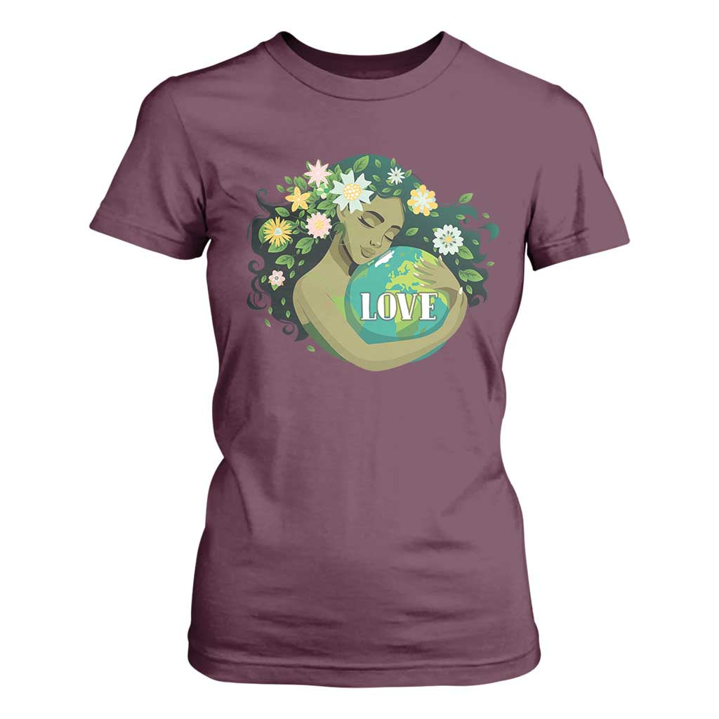 LOVE Mother Earth Day Save Our Planet Environment Green T Shirt For Women TS11 Maroon Print Your Wear