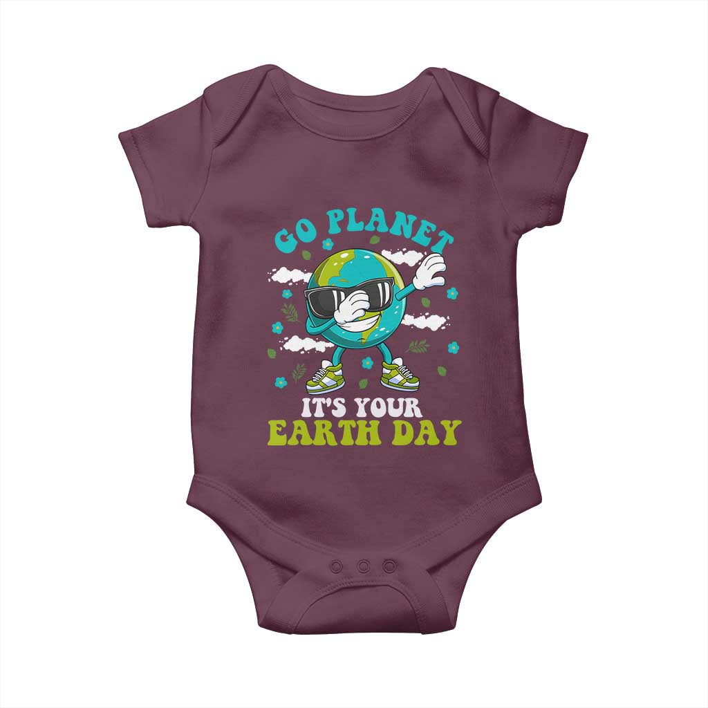 Funny Go Planet It's Your Earth Day Baby Onesie Dabbing Earth Flower TS11 Maroon Print Your Wear