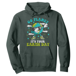 Funny Go Planet It's Your Earth Day Hoodie Dabbing Earth Flower TS11 Dark Forest Green Print Your Wear