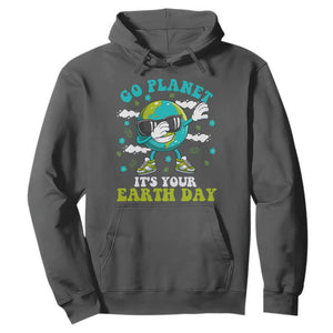 Funny Go Planet It's Your Earth Day Hoodie Dabbing Earth Flower TS11 Dark Heather Print Your Wear