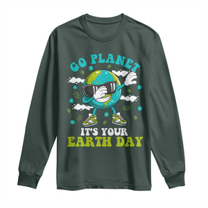 Funny Go Planet It's Your Earth Day Long Sleeve Shirt Dabbing Earth Flower TS11 Dark Forest Green Print Your Wear