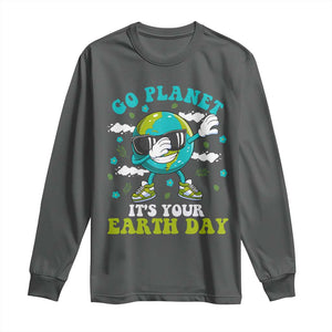 Funny Go Planet It's Your Earth Day Long Sleeve Shirt Dabbing Earth Flower TS11 Dark Heather Print Your Wear