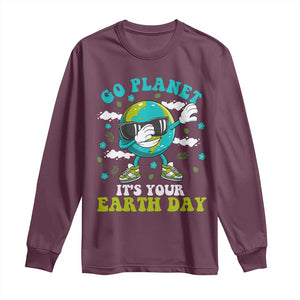 Funny Go Planet It's Your Earth Day Long Sleeve Shirt Dabbing Earth Flower TS11 Maroon Print Your Wear