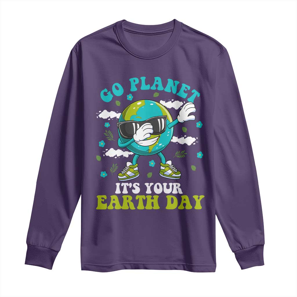 Funny Go Planet It's Your Earth Day Long Sleeve Shirt Dabbing Earth Flower TS11 Purple Print Your Wear