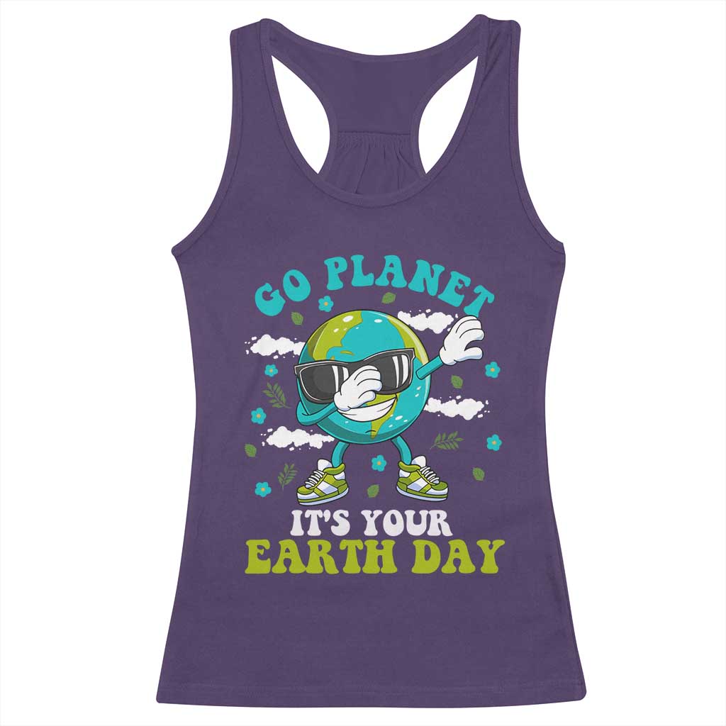 Funny Go Planet It's Your Earth Day Racerback Tank Top Dabbing Earth Flower TS11 Purple Print Your Wear