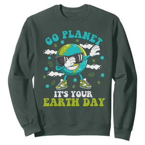 Funny Go Planet It's Your Earth Day Sweatshirt Dabbing Earth Flower TS11 Dark Forest Green Print Your Wear