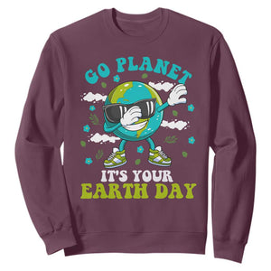 Funny Go Planet It's Your Earth Day Sweatshirt Dabbing Earth Flower TS11 Maroon Print Your Wear