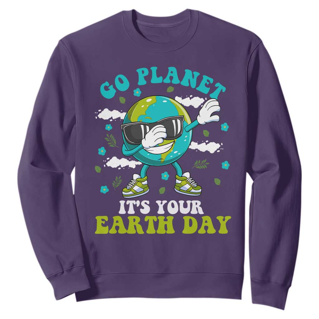 Funny Go Planet It's Your Earth Day Sweatshirt Dabbing Earth Flower TS11 Purple Print Your Wear