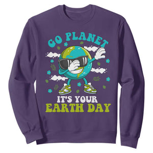 Funny Go Planet It's Your Earth Day Sweatshirt Dabbing Earth Flower TS11 Purple Print Your Wear