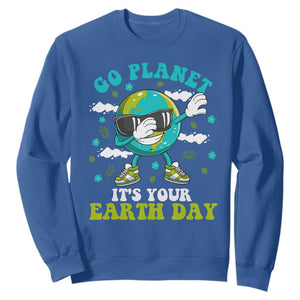 Funny Go Planet It's Your Earth Day Sweatshirt Dabbing Earth Flower TS11 Royal Blue Print Your Wear