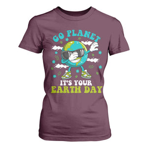 Funny Go Planet It's Your Earth Day T Shirt For Women Dabbing Earth Flower TS11 Maroon Print Your Wear