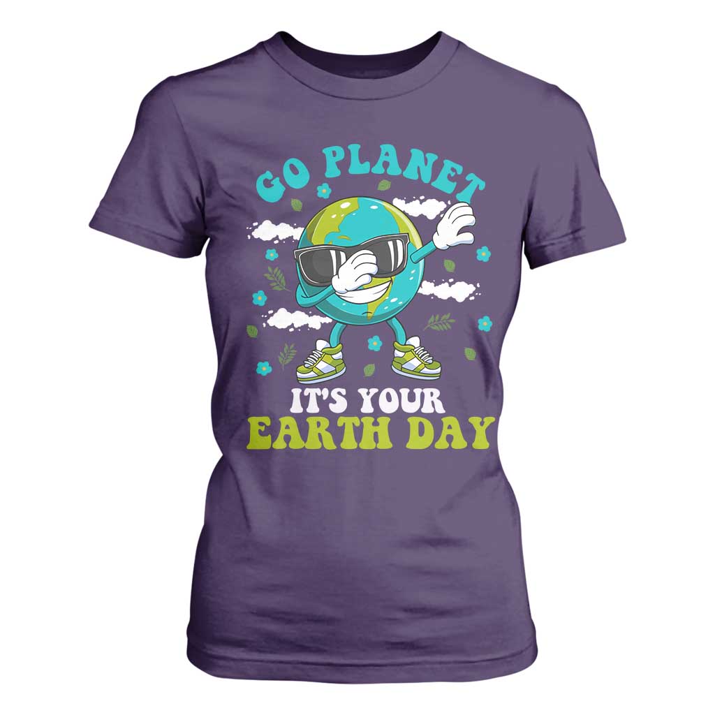 Funny Go Planet It's Your Earth Day T Shirt For Women Dabbing Earth Flower TS11 Purple Print Your Wear