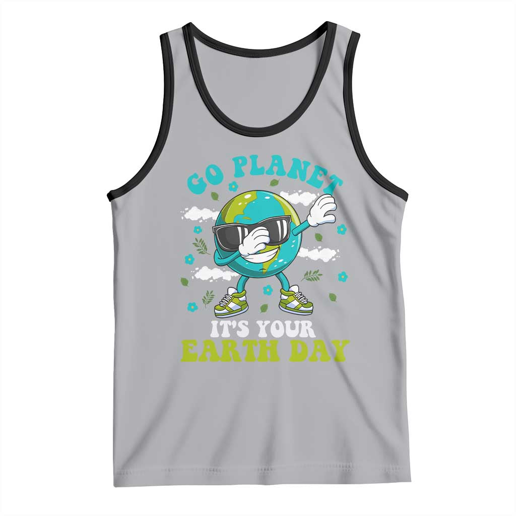 Funny Go Planet It's Your Earth Day Tank Top Dabbing Earth Flower TS11 Athletic Heather Black Print Your Wear