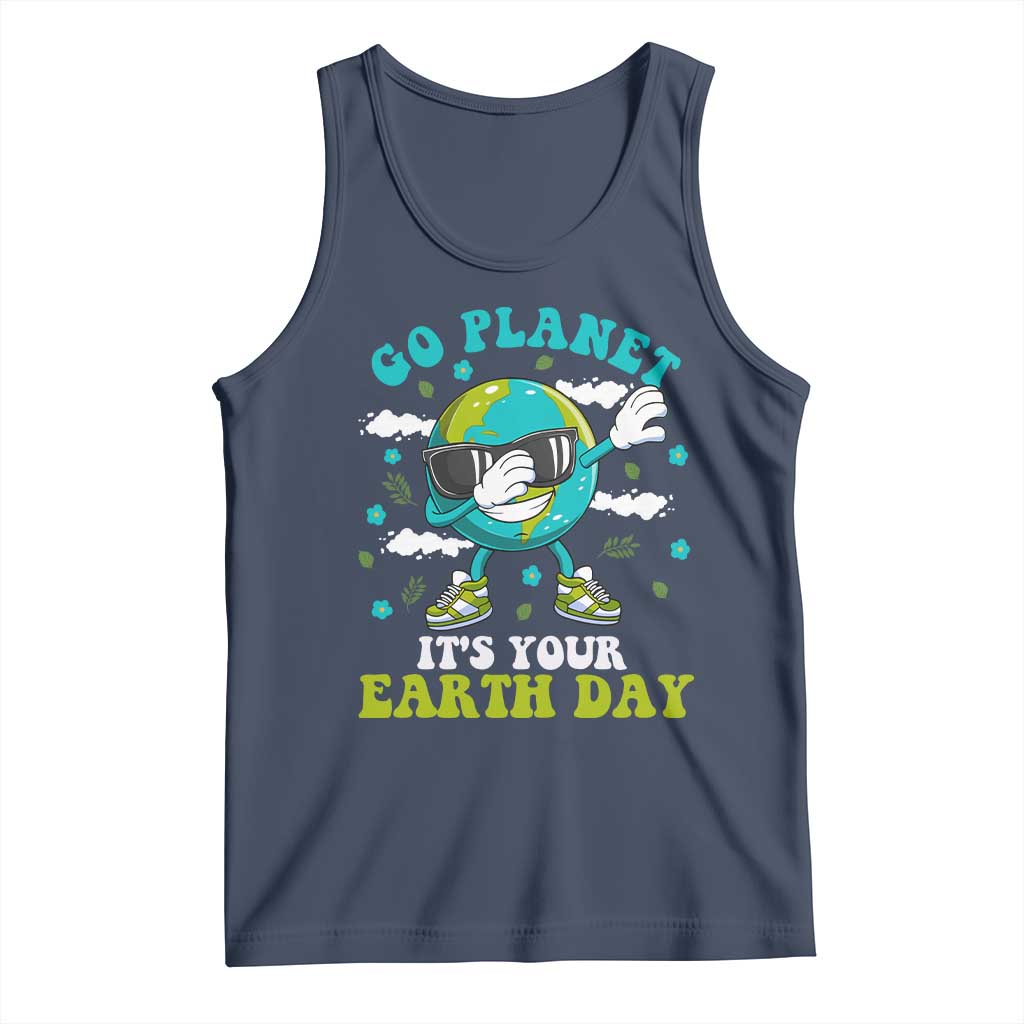 Funny Go Planet It's Your Earth Day Tank Top Dabbing Earth Flower TS11 Navy Print Your Wear