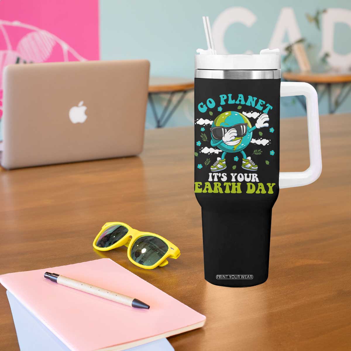 Funny Go Planet It's Your Earth Day Tumbler With Handle Dabbing Earth Flower TS11 Print Your Wear