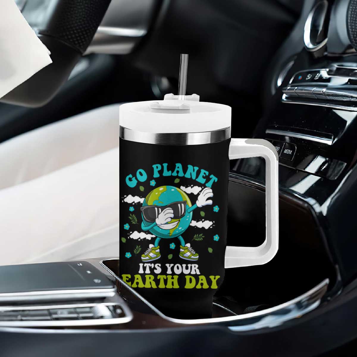 Funny Go Planet It's Your Earth Day Tumbler With Handle Dabbing Earth Flower TS11 Print Your Wear