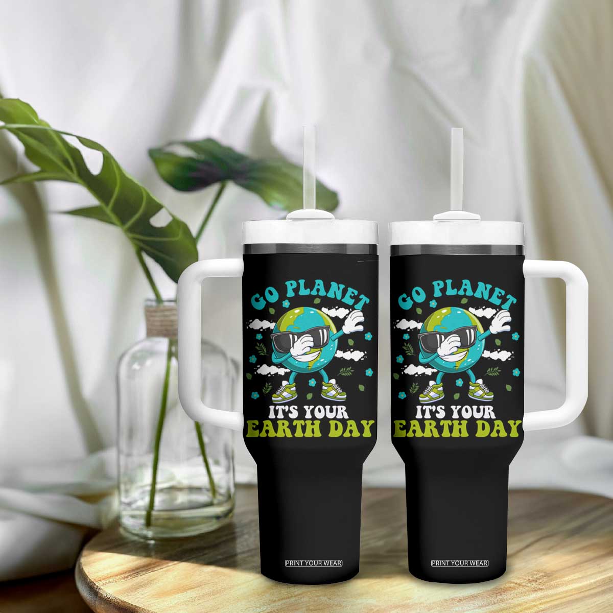 Funny Go Planet It's Your Earth Day Tumbler With Handle Dabbing Earth Flower TS11 Print Your Wear