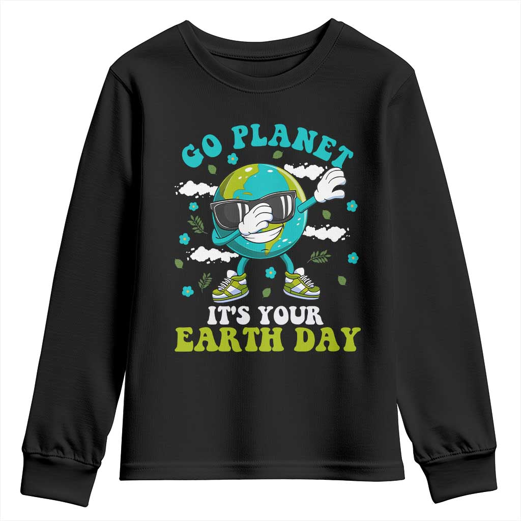 Funny Go Planet It's Your Earth Day Youth Sweatshirt Dabbing Earth Flower TS11 Black Print Your Wear