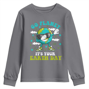 Funny Go Planet It's Your Earth Day Youth Sweatshirt Dabbing Earth Flower TS11 Charcoal Print Your Wear