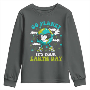 Funny Go Planet It's Your Earth Day Youth Sweatshirt Dabbing Earth Flower TS11 Dark Heather Print Your Wear
