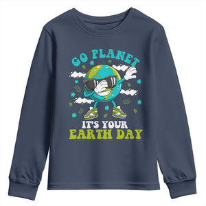 Funny Go Planet It's Your Earth Day Youth Sweatshirt Dabbing Earth Flower TS11 Navy Print Your Wear